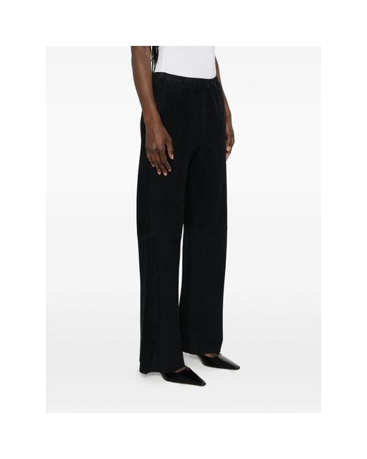 Forte_forte Black Suede Wide-Leg Trousers