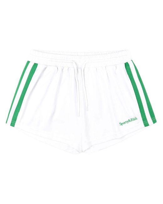 Sporty & Rich White Serif Logo-Embroidered Mini Shorts