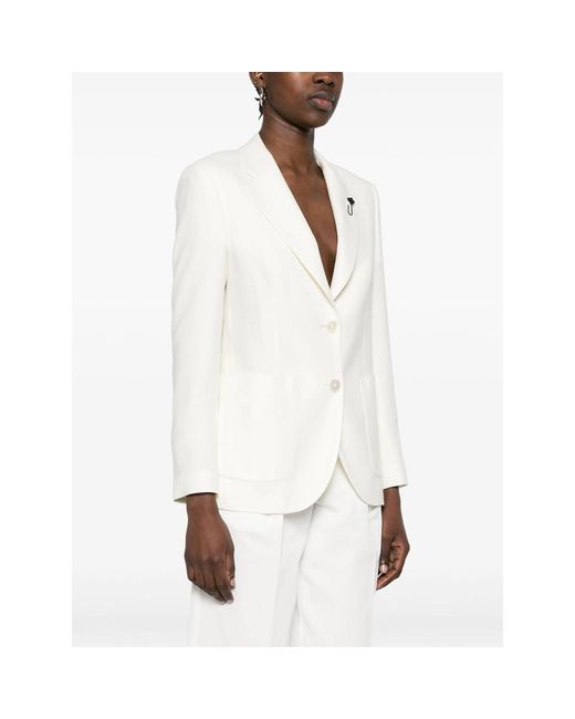 Lardini White Brooch-Detail Blazer