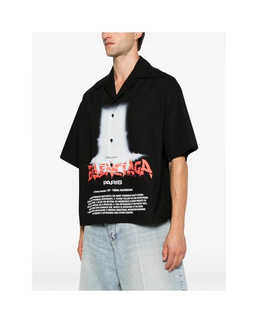 Balenciaga Black Logo-Print Short-Sleeve Shirt for men