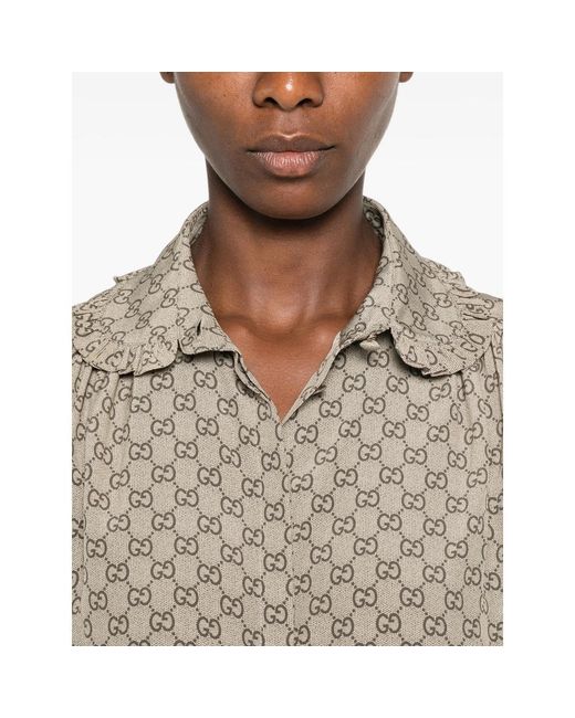 Gucci Natural Gg Supreme Ruffled Shirt
