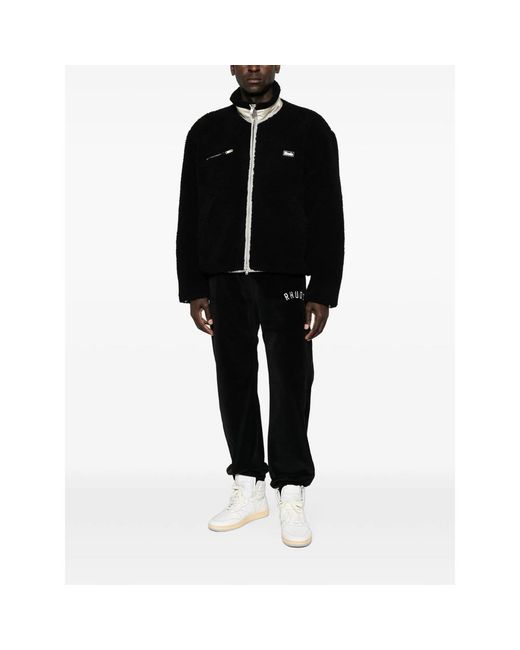 Rhude Black Logo-Patch Fleece Jacket for men