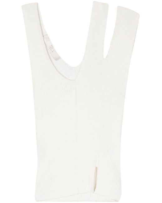 Tela White Asymmetric Ribbed-Knit Top