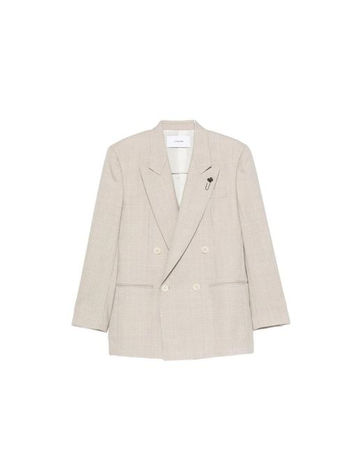 Lardini Natural Houndstooth-Pattern Double-Breasted Blazer