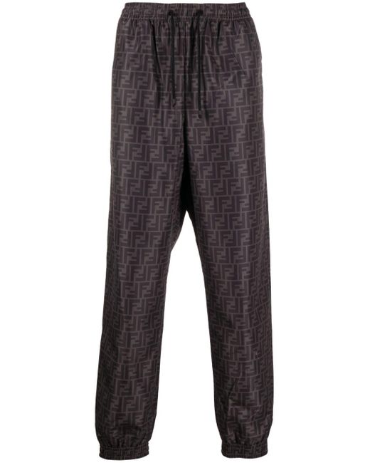 Fendi Gray Ff-motif Straight-leg Track Pants for men