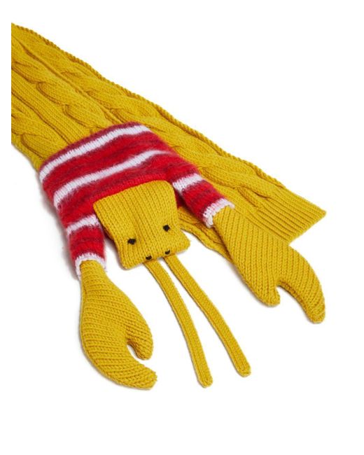 Marni Yellow Lobster-Motif Cable-Knit Scarf for men