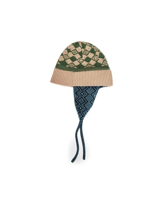 Dries Van Noten Green Jacquard-Knit Earflap Beanie Hat for men