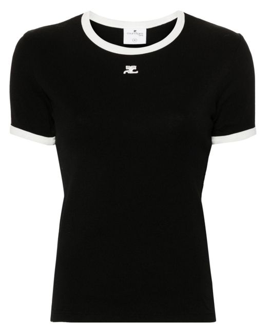Courreges Black Logo-Patch Contrasting-Trim T-Shirt