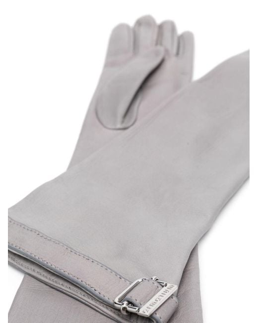 ARMARIUM White Buckle-Detail Elbow-Length Leather Gloves