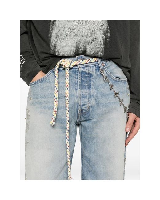 ERCOLE STUDIO Blue Embellished-Detail Frayed Jeans for men