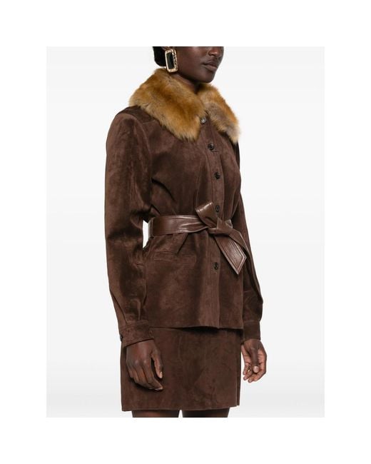 Saint Laurent Brown Belted Leather Jacket
