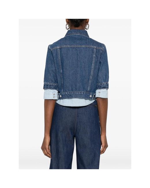 7 For All Mankind Blue Trucker Button Layered Jacket