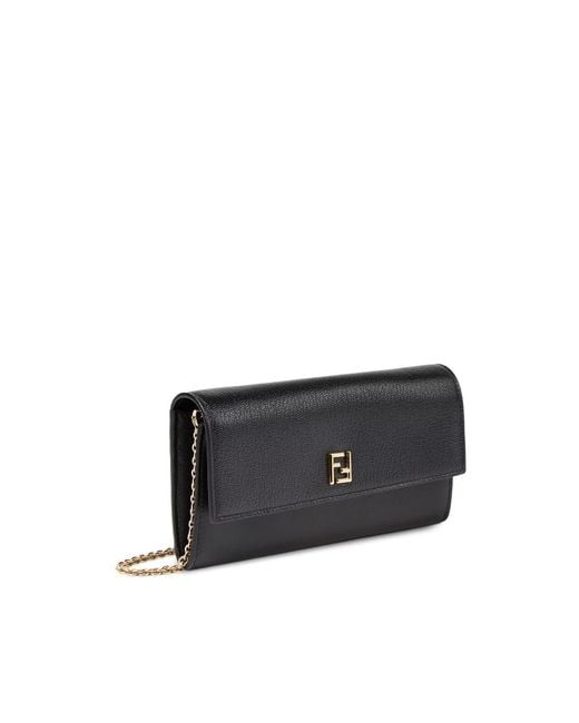 Fendi Black Ff Continental With Chain
