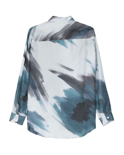 Costumein Blue Abstract-Print Silk Shirt for men