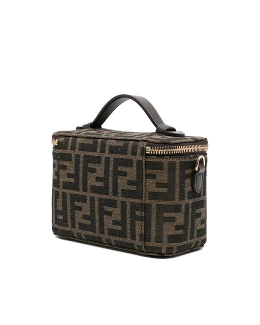 Fendi Black Vanity Ff-Pattern Top-Handle Mini Bag