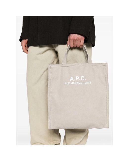 A.P.C. Gray A. P.C. Logo-Print Tote Bag for men