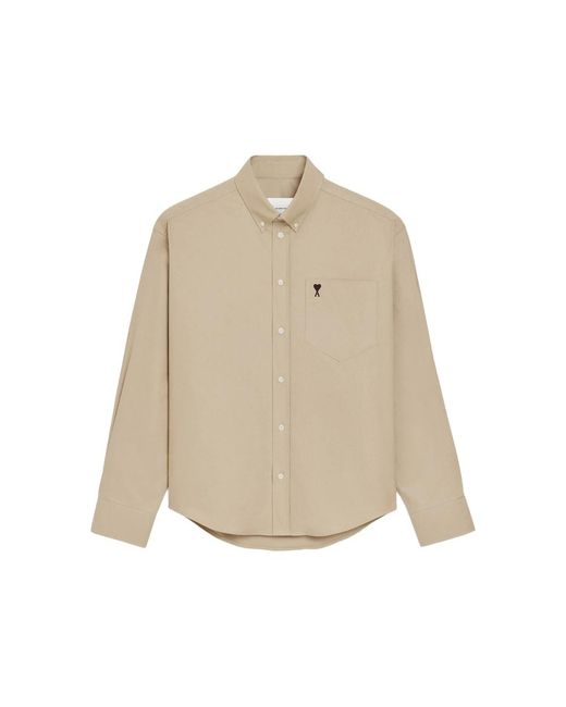 AMI Natural Ami De Coeur Logo-Embroidered Shirt for men