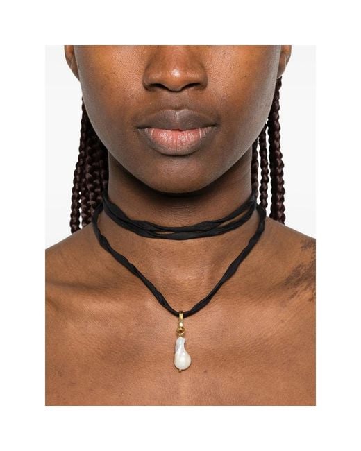 Carven Metallic Talisma Pearl Tie Necklace