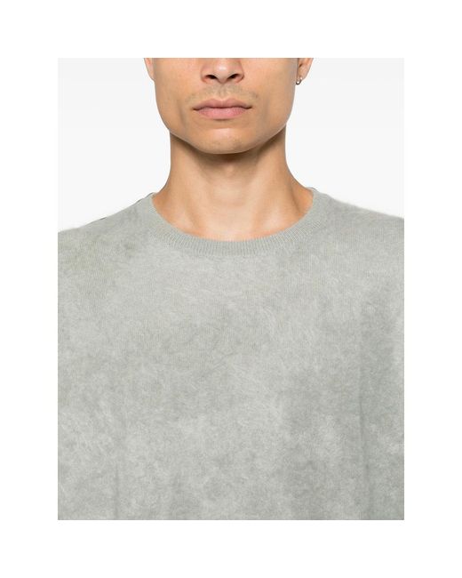 Soft Goat Gray Crew Neck Brushed-Knit Sweater for men