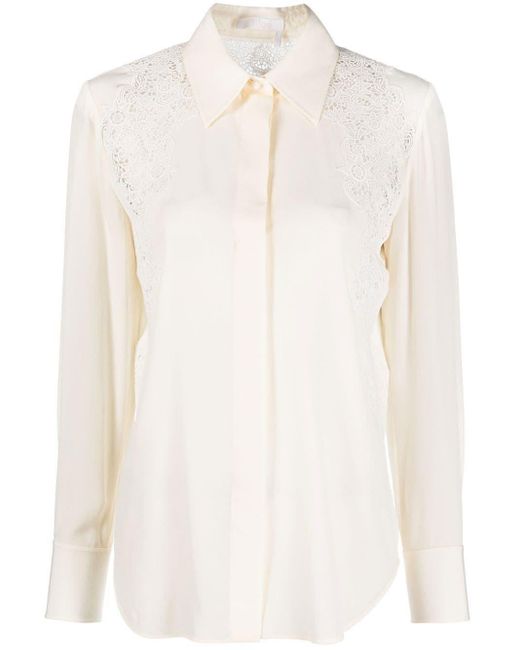 Chloé White Guipure-detail Silk Shirt