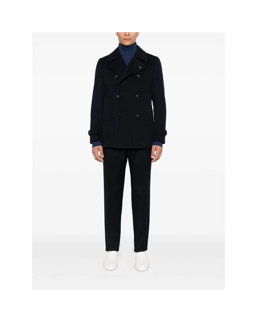 Tagliatore Black Double-Breasted Wool Coat for men