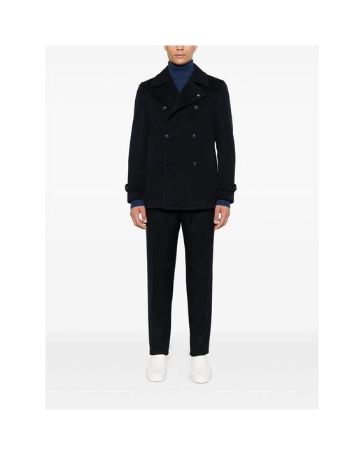Tagliatore Black Double-Breasted Wool Coat for men