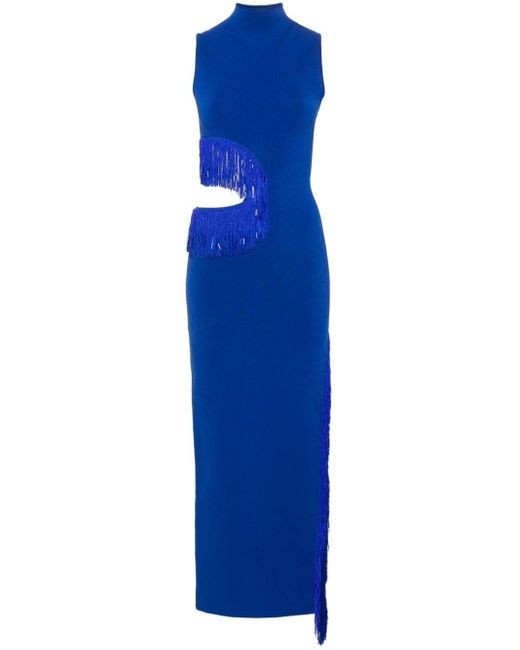 Galvan Blue Beaded Nova Ribbed Maxi Dress