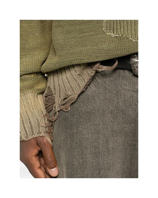 MADFRENZY Green Cortex Grunge Distressed Sweater for men