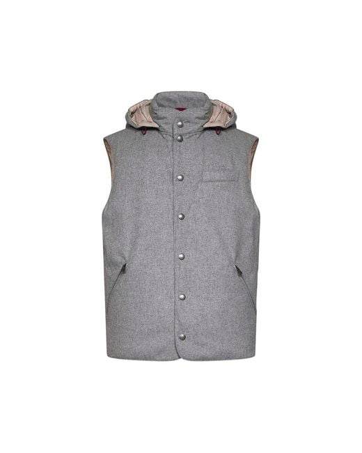 Brunello Cucinelli Gray Hooded Padded Gilet for men