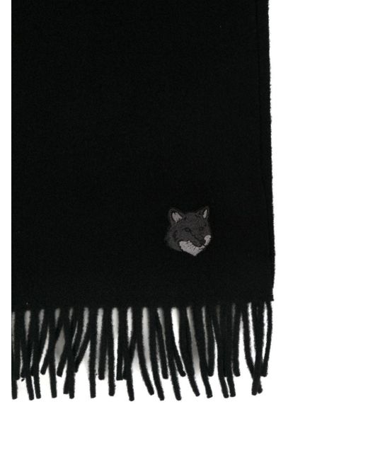 Maison Kitsuné Black Logo-Embroidered Virgin Wool Scarf