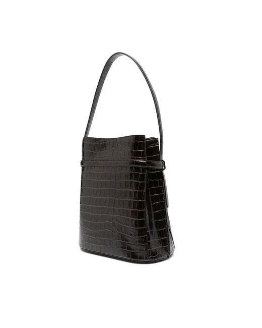 Totême Black Belted Crocodile-Embossed Bucket Bag