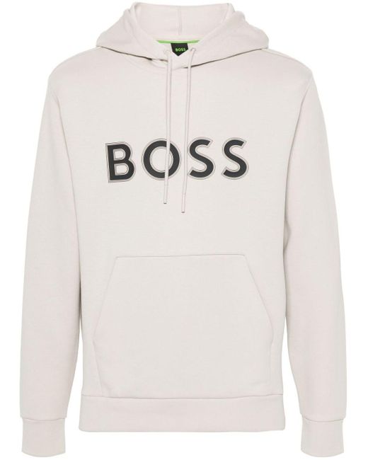 Boss Gray Logo-Stamp Hoodie for men