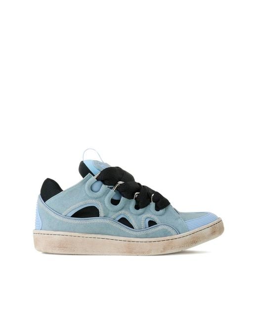 Lanvin Blue Curb Sneakers Cut-Out Suede Sneakers for men
