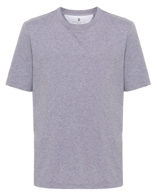 Brunello Cucinelli Purple Mélange-Effect Cotton-Blend T-Shirt for men