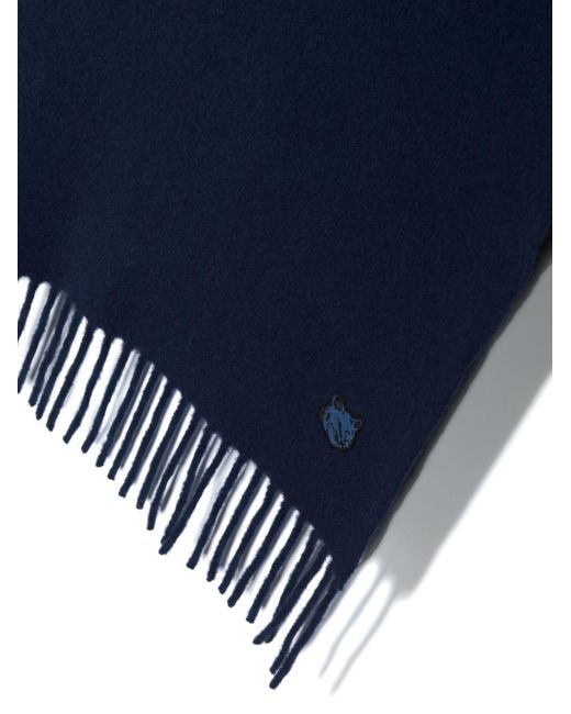 Maison Kitsuné Blue Chillax Fox-motif Wool Scarf
