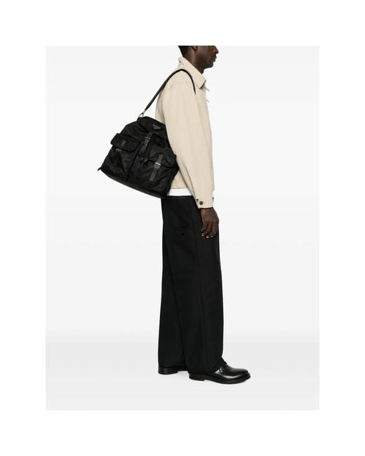 Prada Black Re-Nylon Logo-Plaque Backpack for men