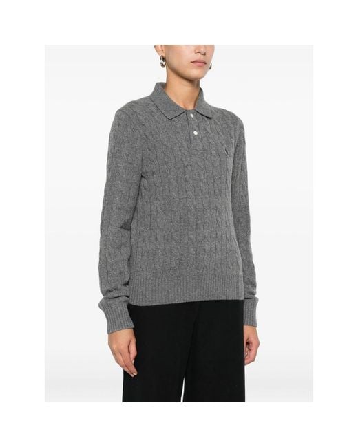 Ralph Lauren Gray Cable-Knit Wool/Cashmere Polo Jumper