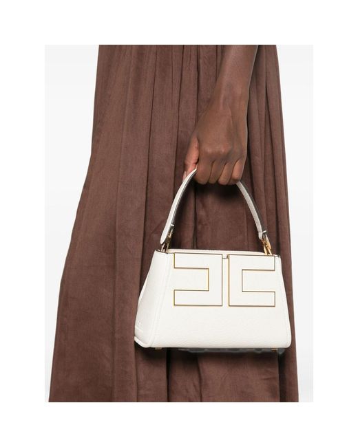 Elisabetta Franchi White Logo-Plaque Tote Bag