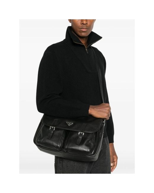 Prada Black Re-Nylon Leather Shoulder Bag for men