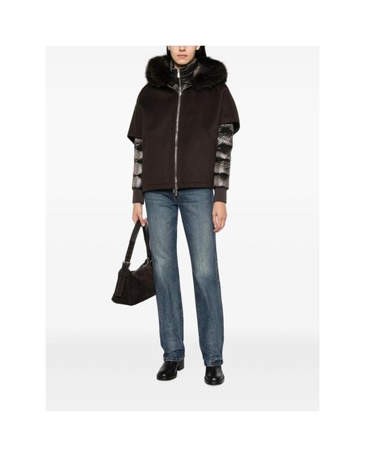 Moorer Black Pegaso Fur-Trim Jacket