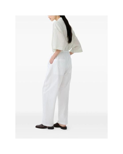 Studio Nicholson White Ventura Tie-Waist Placket Trousers