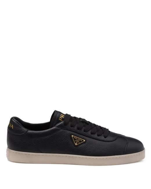Prada Black Triangle-Logo Leather Sneakers for men