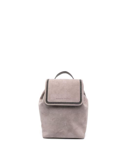Brunello Cucinelli Gray Beaded Suede Backpack