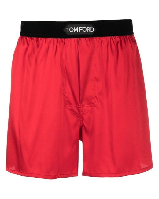 Tom Ford Red Logo-waist Satin Boxers for men