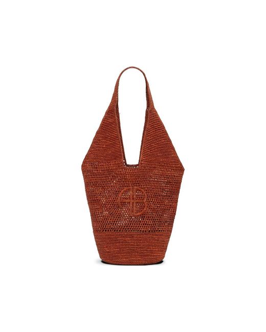 Anine Bing Red Tote Bag Raffia