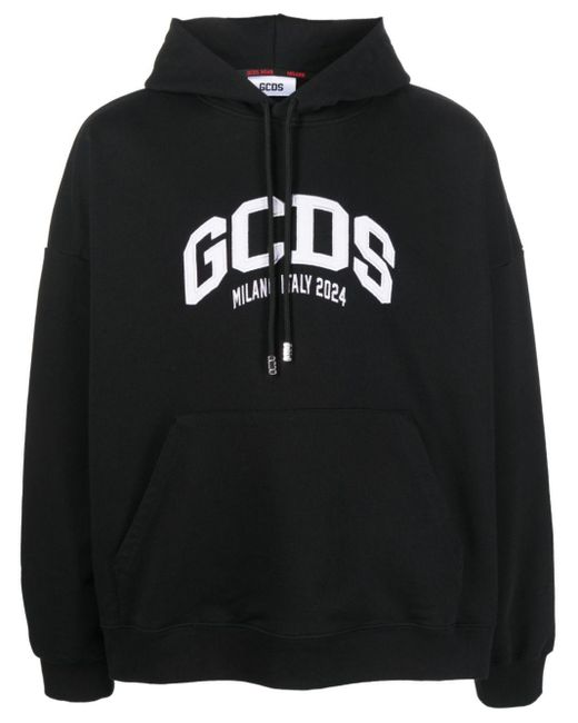 Gcds Black Lounge Logo Cotton Hoodie for men
