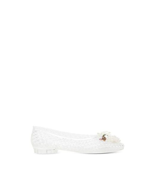 HEAVENLY JELLY White Floral Appliqué Ballet Flats