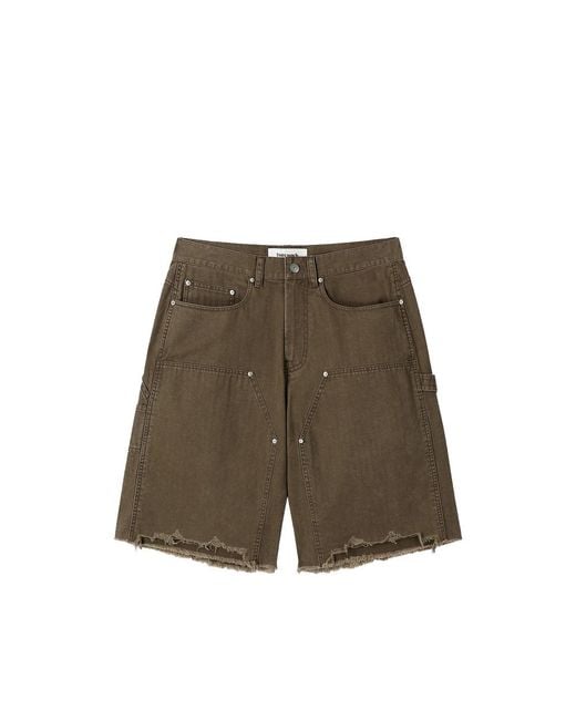 TONYWACK Green Frayed Carpenter Shorts for men