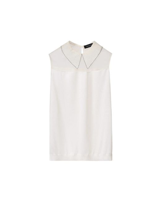 Fabiana Filippi White Lace-Collar Mesh-Yoke Blouse