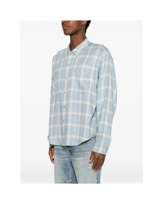 Cole Buxton Blue Check-Pattern Stud-Embellished Shirt for men
